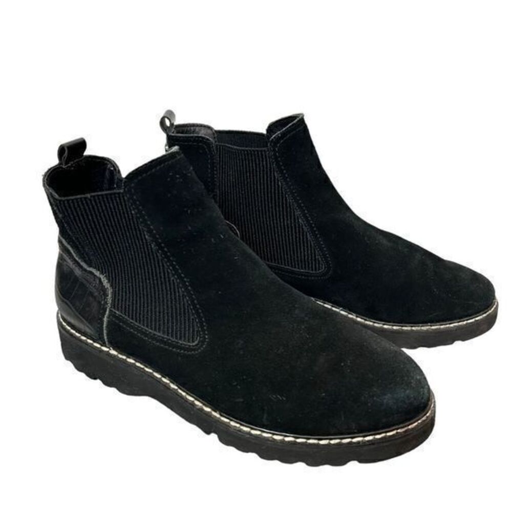 Donald Pliner Womens Carsyncs Black Ankle Boots Leather Suede 5 Block Heel Sole